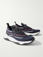 Berluti - Shadow Suede, Leather and Rubber-Trimmed Stretch-Knit Sneakers - Blue