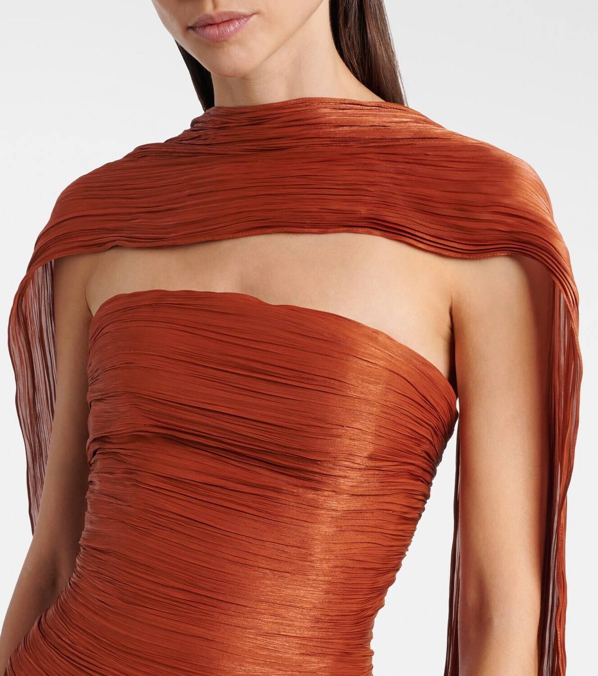 Marmar Halim Pleated taffeta bustier gown and scarf set
