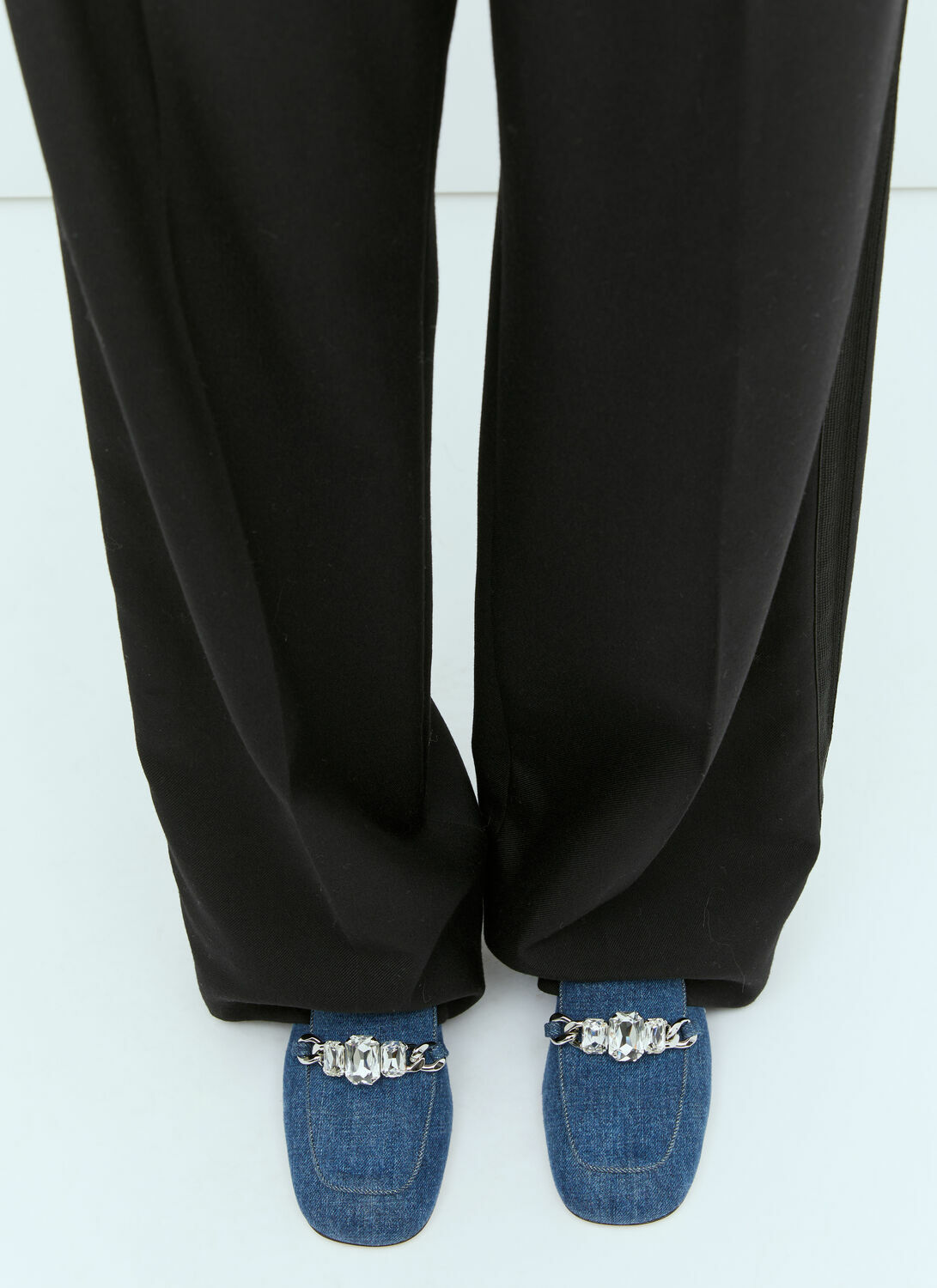 Miu Miu Crystal Embellished Denim Pumps