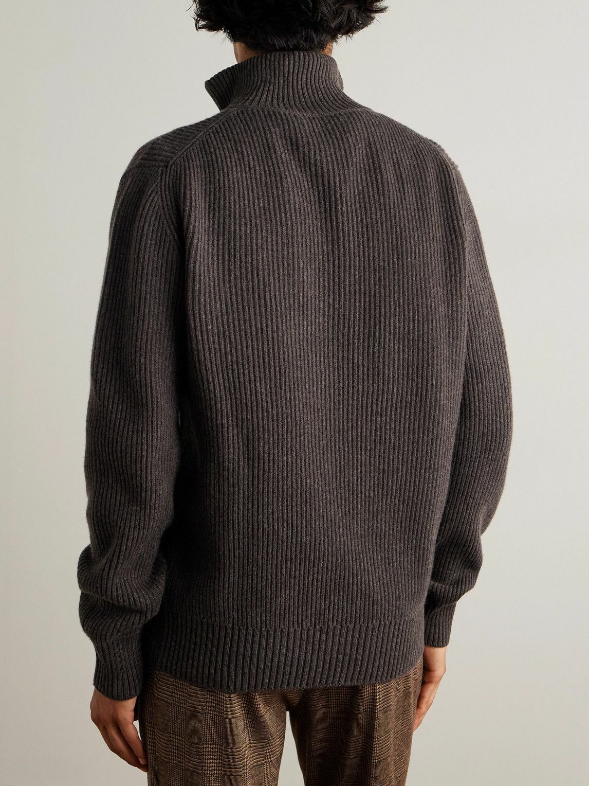 Purdey - Clifford Ribbed Wool and Cashmere-Blend Half-Zip Sweater - Brown