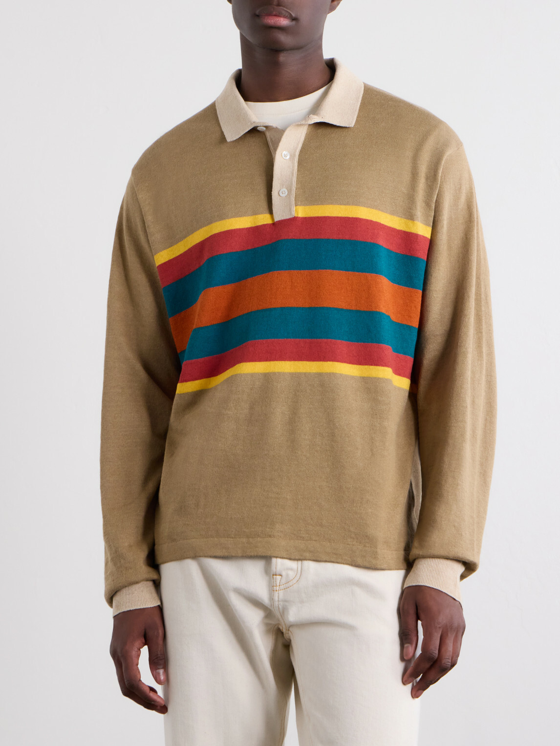 Drake's - Striped Linen and Cotton-Blend Polo Shirt - Brown