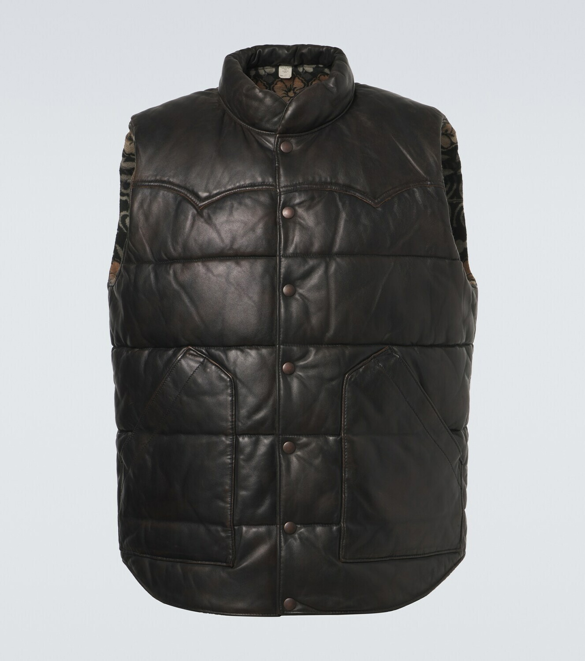 RRL Reversible leather and cotton puffer vest