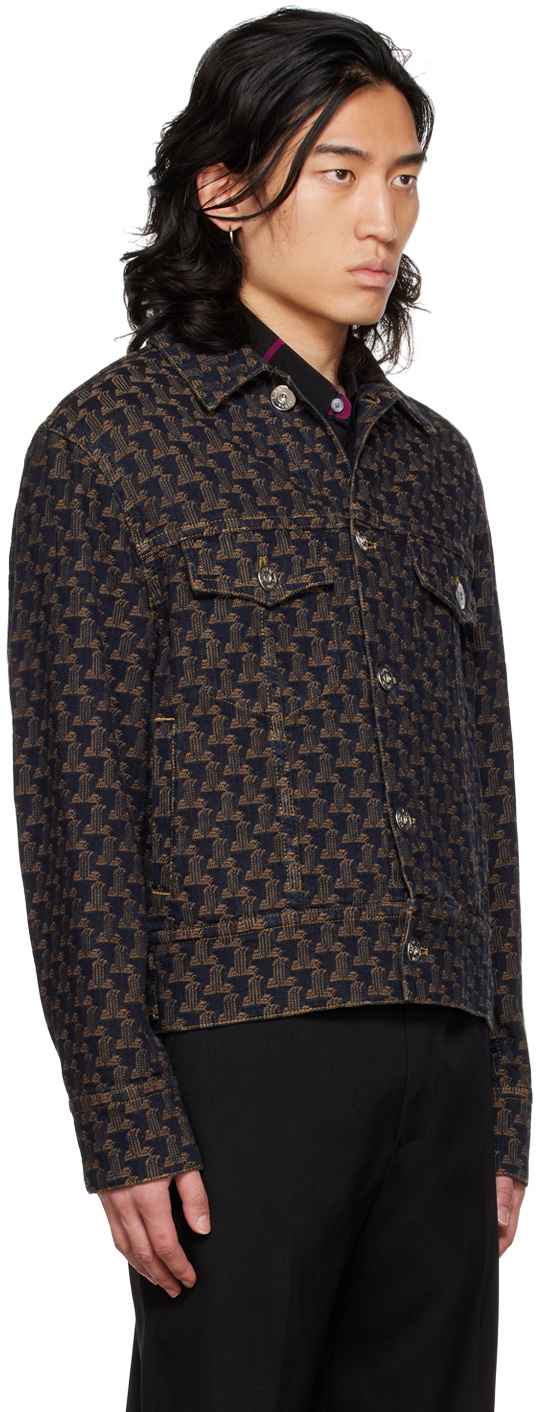 Lanvin Navy & Brown Monogram Denim Jacket In Blu
