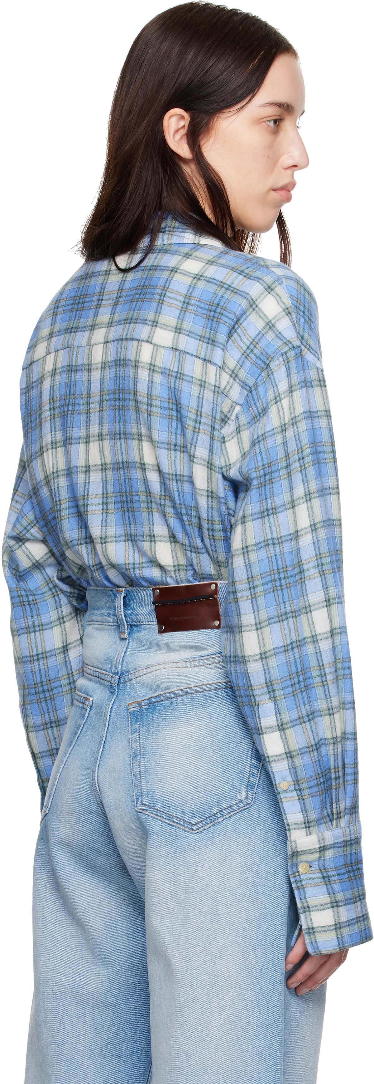 AURALEE Blue Airy Wool Check Shirt Auralee