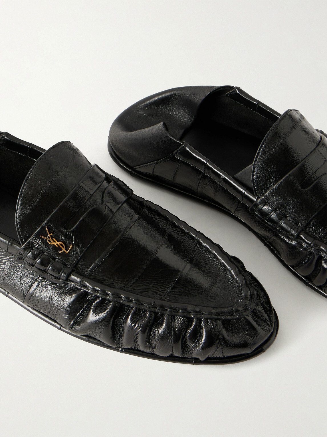 SAINT LAURENT - Collapsible-Heel Logo-Embellished Eel Loafers Loafers - Black