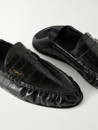 SAINT LAURENT - Collapsible-Heel Logo-Embellished Eel Loafers Loafers - Black