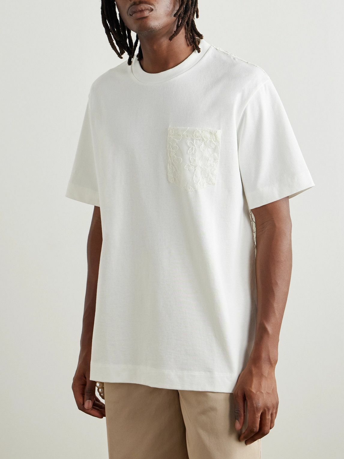 Simone Rocha - Lace-Panelled Cotton-Jersey T-Shirt - White Simone