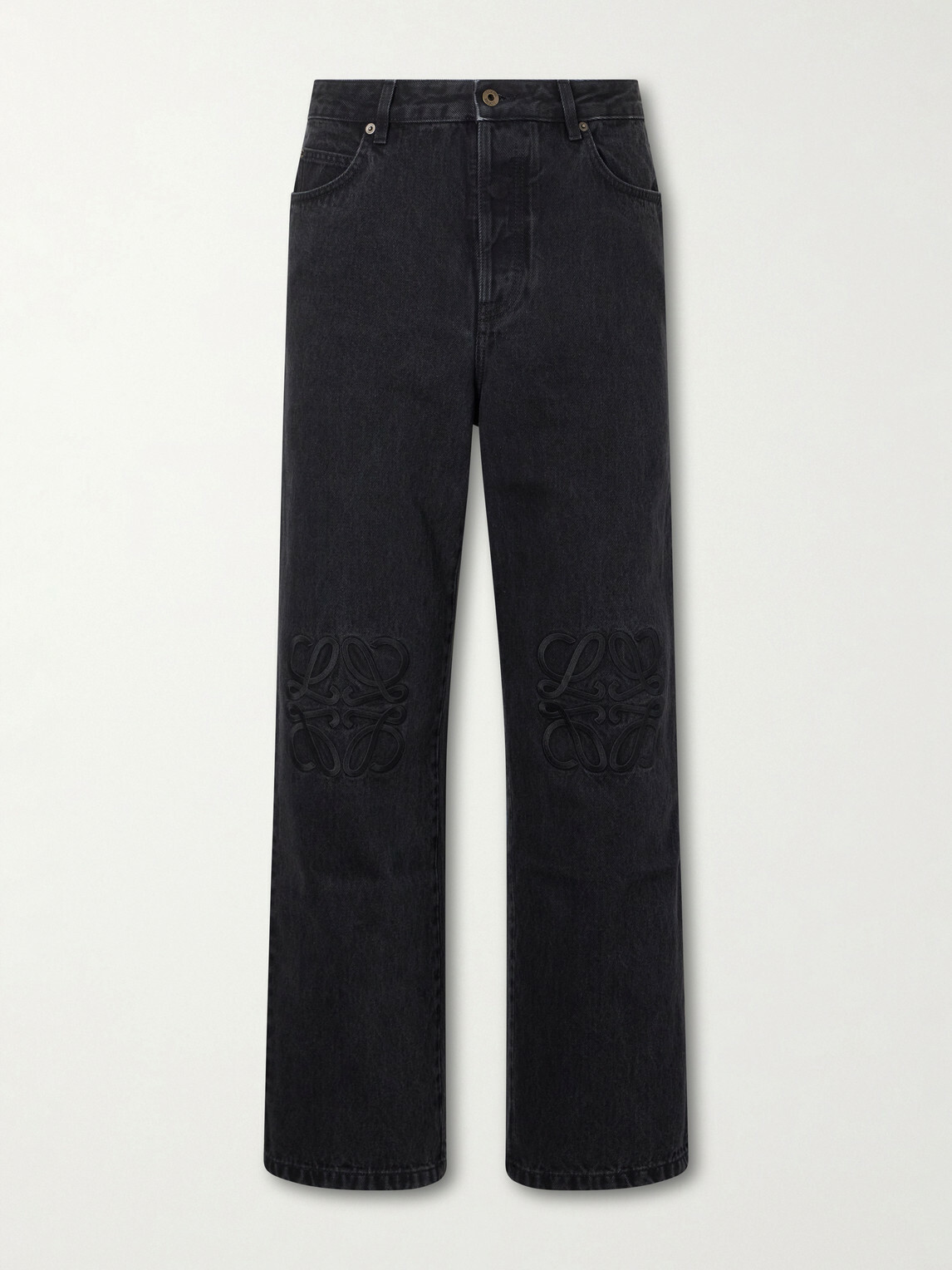LOEWE - Wide-Leg Anagram-Embroidered Jeans - Black