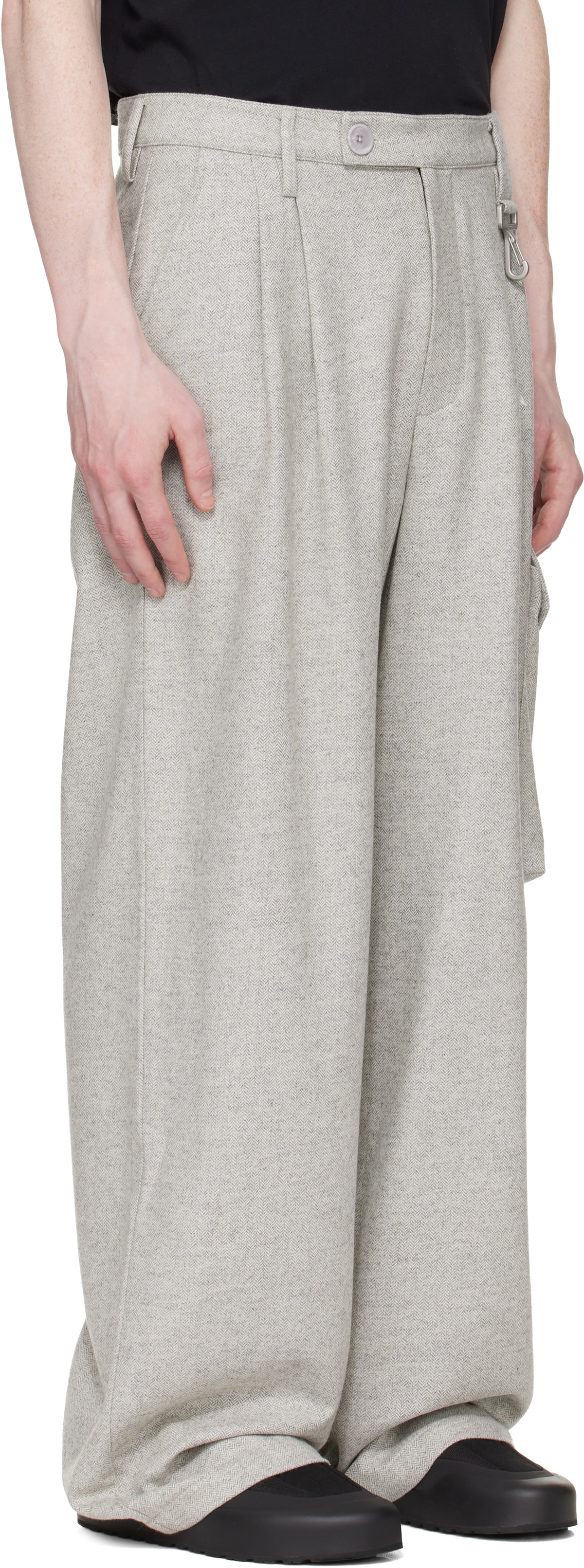 Reese Cooper Gray Wool Herringbone Pleated Cargo Pants