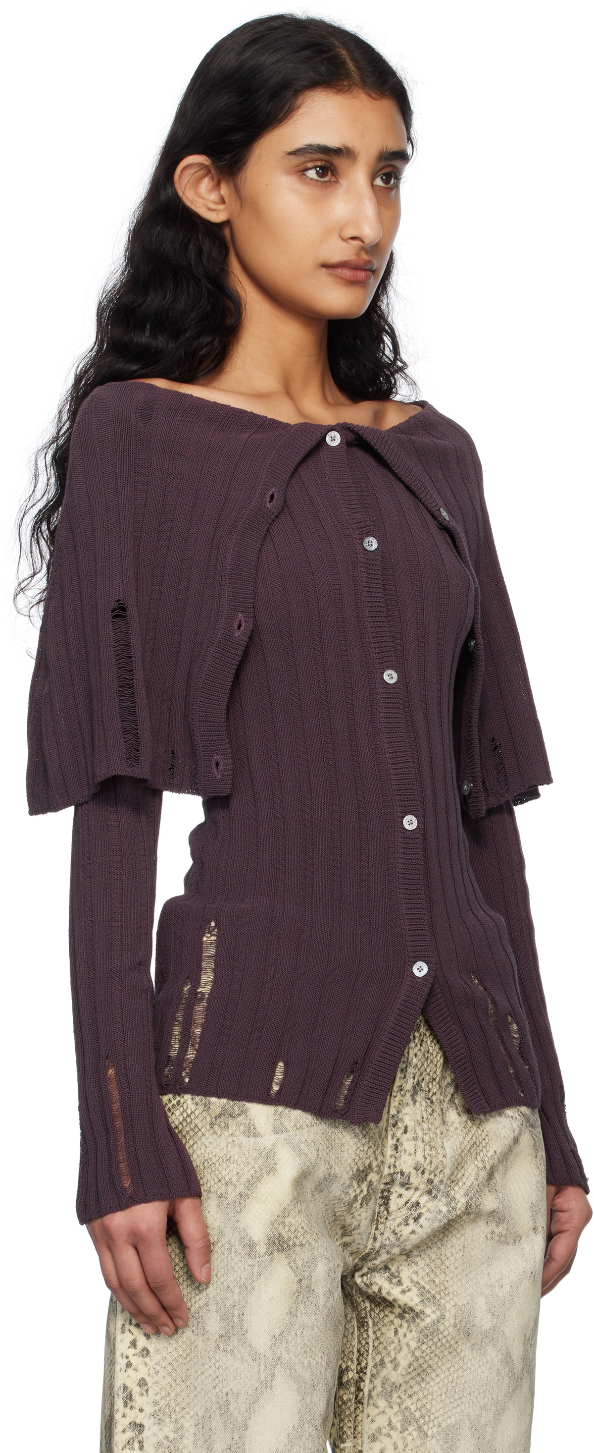 Acne Studios Burgundy Rib-Knit Cardigan Acne Studios