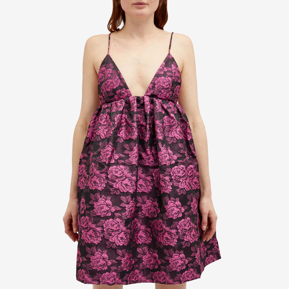 ★Ganni★ Mini botanical jacquard tie strap one-piece peacoa Peacoat Botanical Jacquard Tie Strap Mini Dress | GANNI