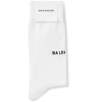 Balenciaga - Logo-Intarsia Stretch Cotton-Blend Socks - White