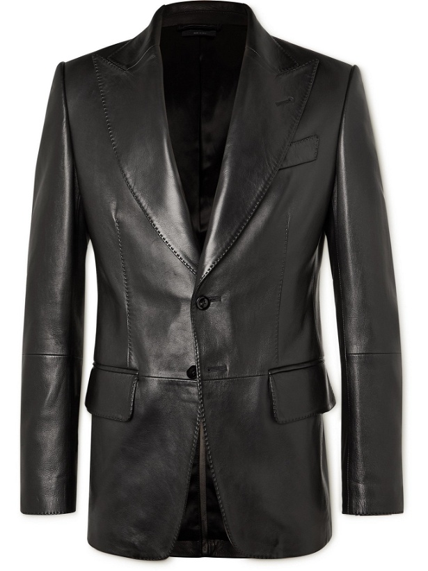 Photo: TOM FORD - Slim-Fit Leather Blazer - Black