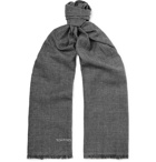 TOM FORD - Fringed Prince of Wales Checked Mohair, Wool, Linen and Silk-Blend Scarf - Men - Gray