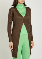 Pleats Please Issey Miyake Pleated Woven Coat Brown