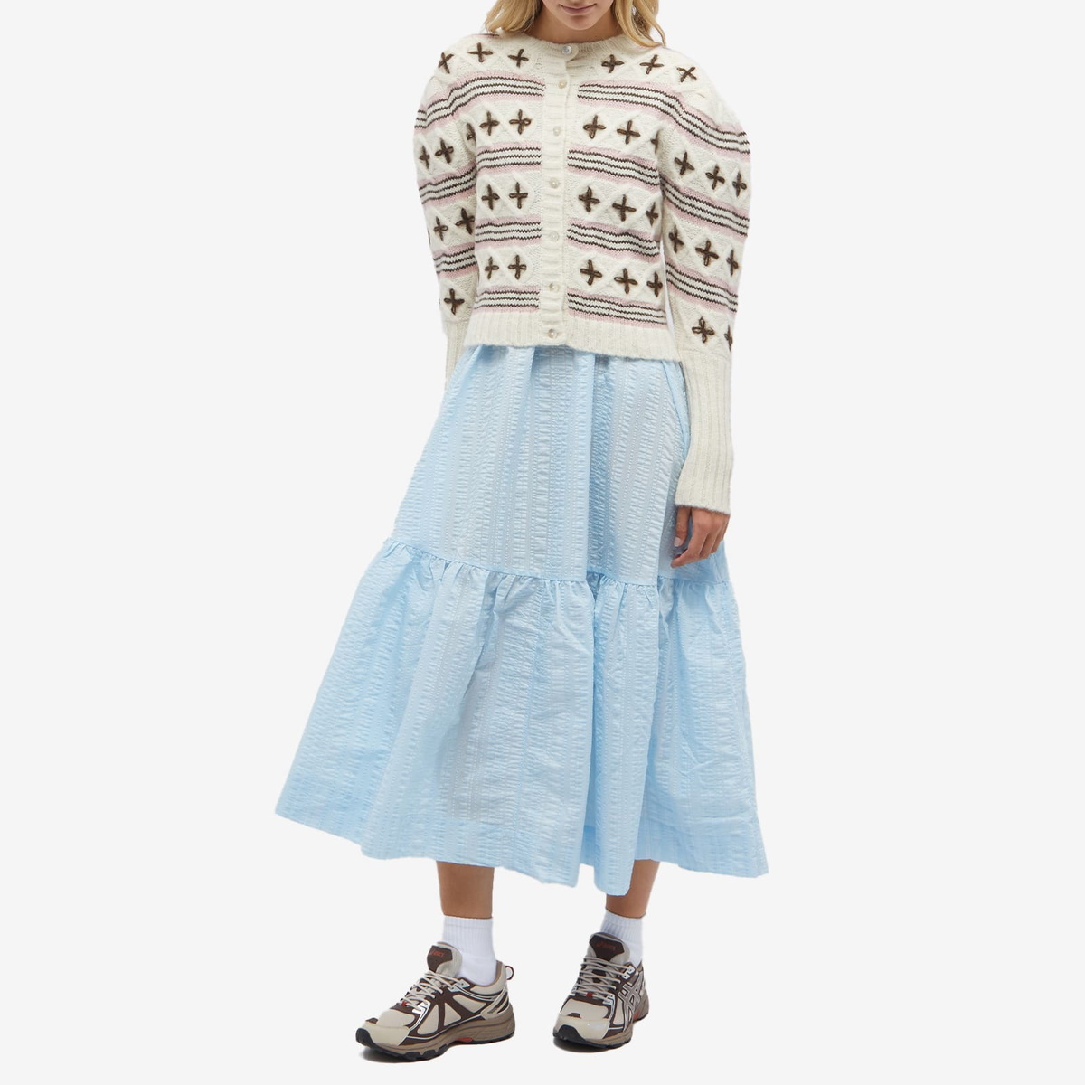 Shrimps Women's Flower Knit Cardigan in Cream/Brown/Pearl