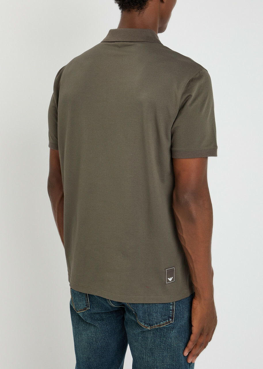 Emporio Armani Half-zip Cotton Polo Shirt Dark Green
