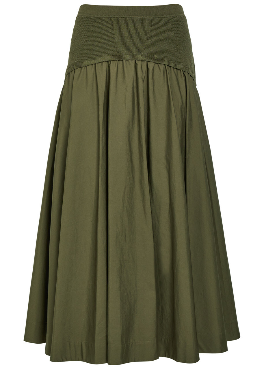 Simkhai Ovie Cotton-poplin Midi Skirt Khaki
