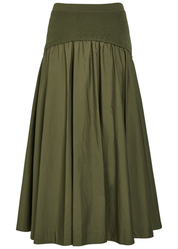Photo: Simkhai Ovie Cotton-poplin Midi Skirt Khaki