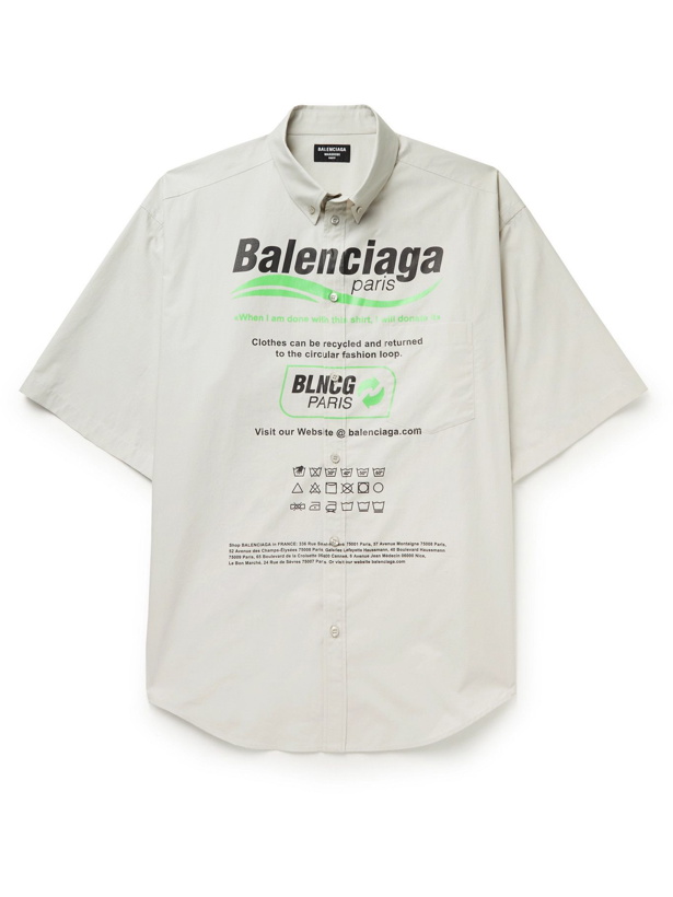 Photo: Balenciaga - Button-Down Collar Logo-Print Cotton-Poplin Shirt - Neutrals
