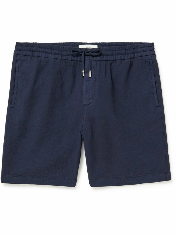 Photo: Mr P. - Straight-Leg Textured Cotton-Dobby Drawstring Shorts - Blue