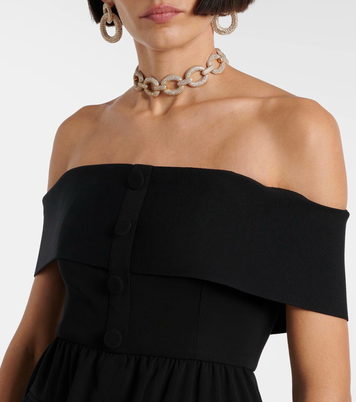 Self-Portrait Off-shoulder peplum crêpe jumpsuit