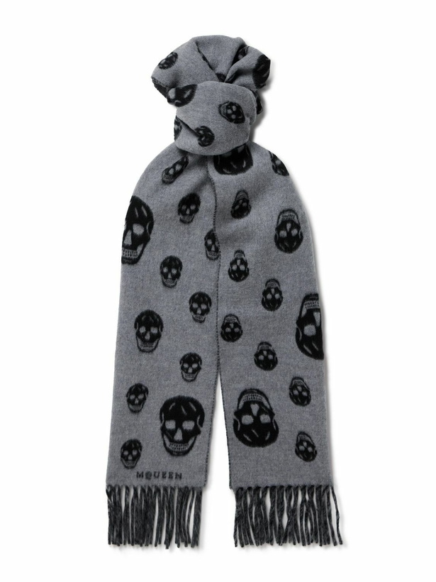 Photo: McQueen - Fringed Intarsia-Knit Wool and Cashmere-Blend Scarf