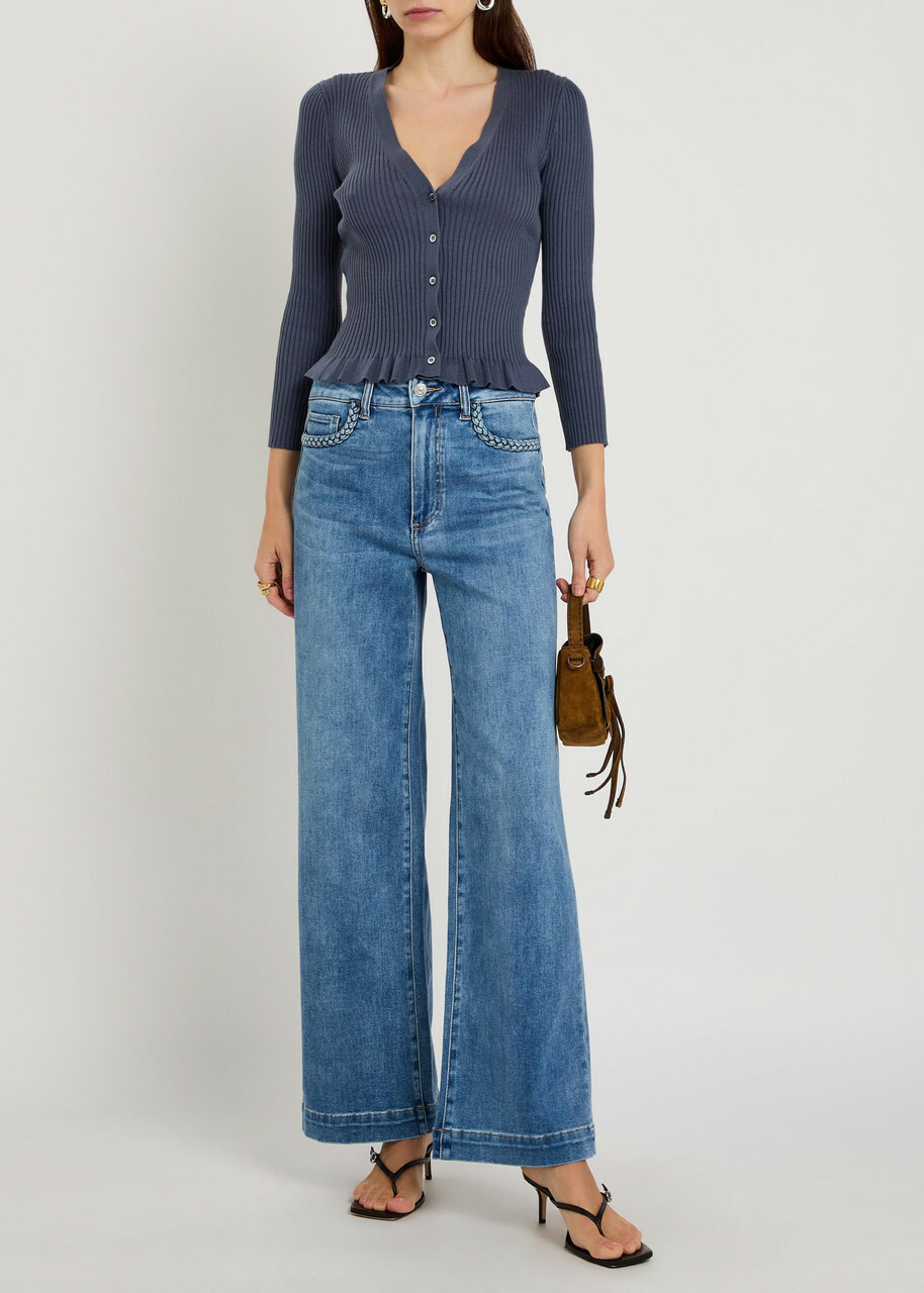Paige Anessa Braided-trim Wide-leg Jeans Blue