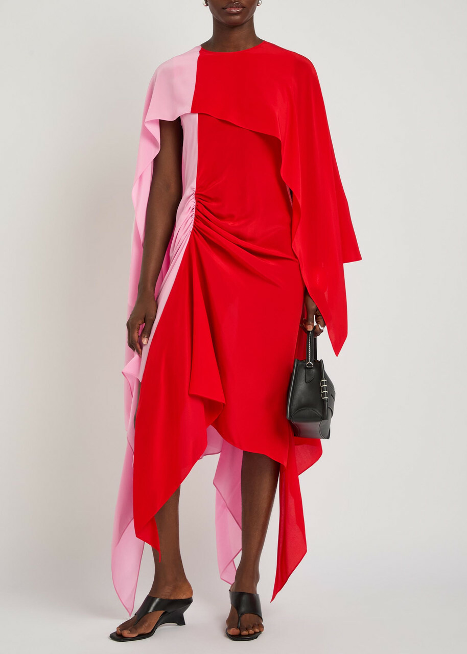 JW Anderson Cape Draped Silk-chiffon Midi Dress Red