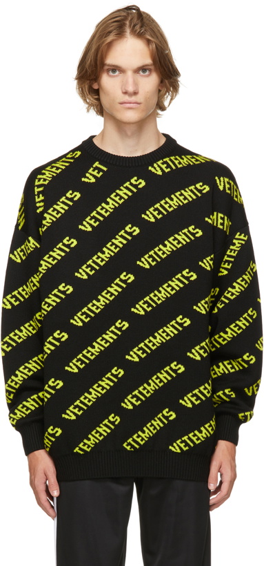 Photo: VETEMENTS Black & Yellow Allover Logo Sweater