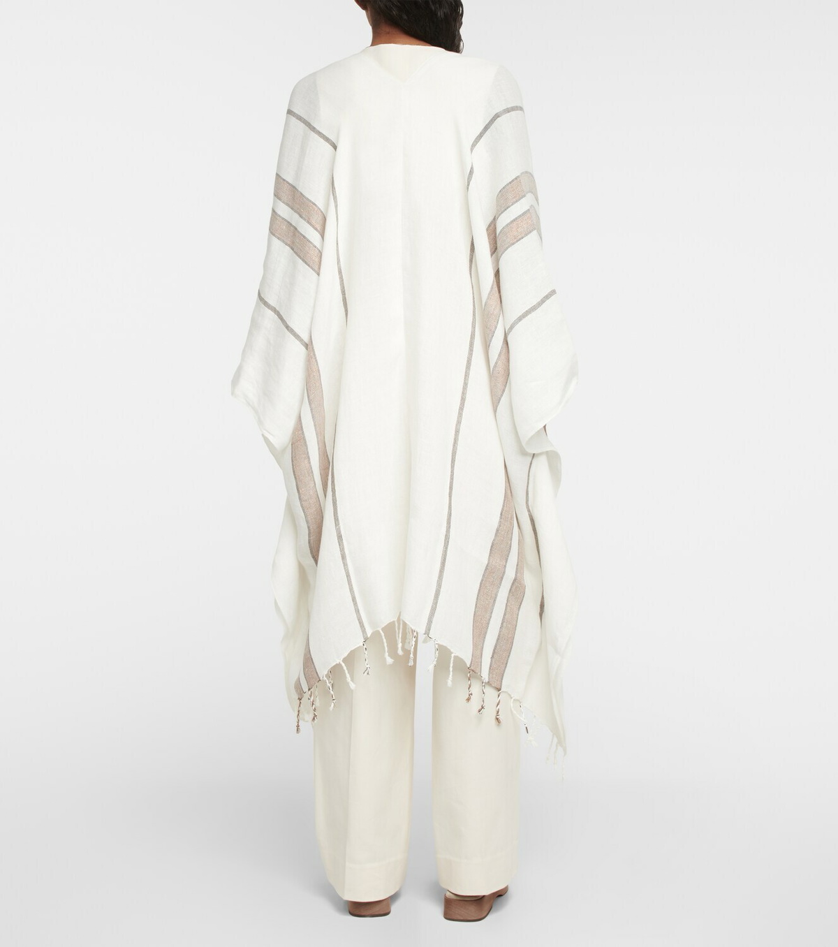 Brunello Cucinelli - Linen-blend striped lamé cape