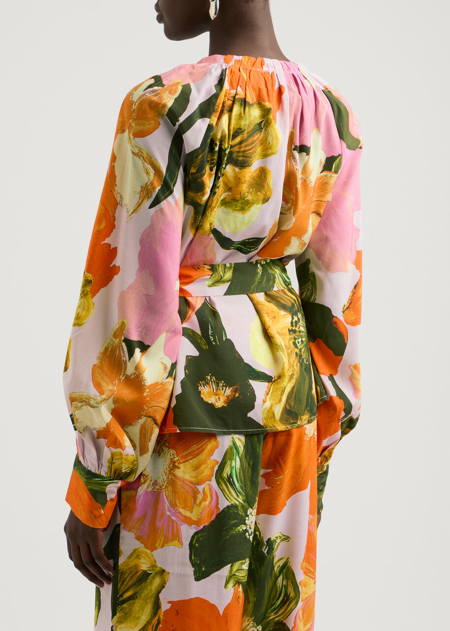 Stine Goya Vianna Floral-print Belted Blouse Orange