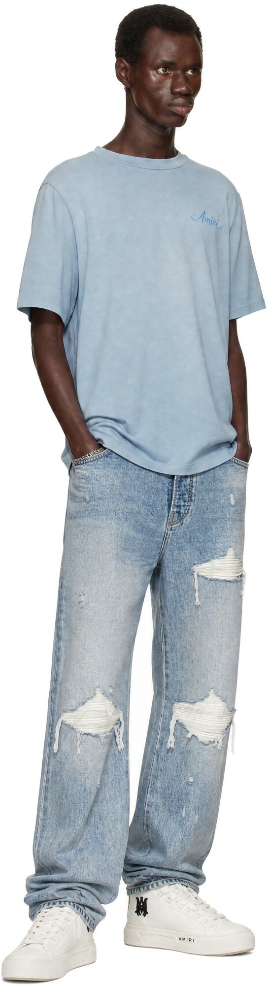 AMIRI Blue Bleach Bandana Patch T-shirt