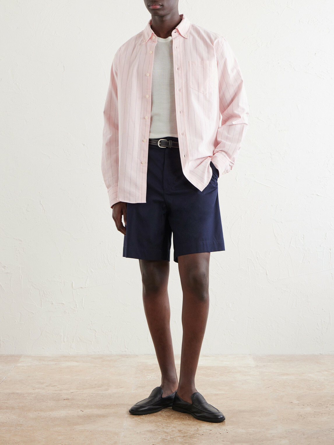 Noah - Button-Down Collar Striped Cotton Oxford Shirt - Pink