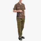 Beams Plus Men's Short Sleeve Open Collar Floral Block Print Shirt in Brown