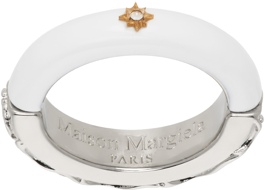 Maison Margiela Silver & White Enamel Ring Maison Margiela
