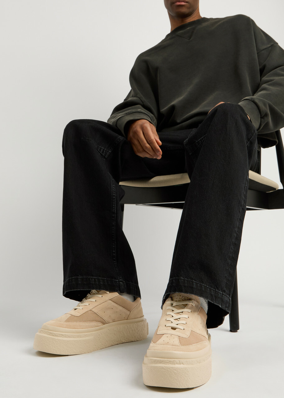 MM6 BY Maison Margiela Panelled Suede Flatform Sneakers Cream