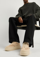 MM6 BY Maison Margiela Panelled Suede Flatform Sneakers Cream