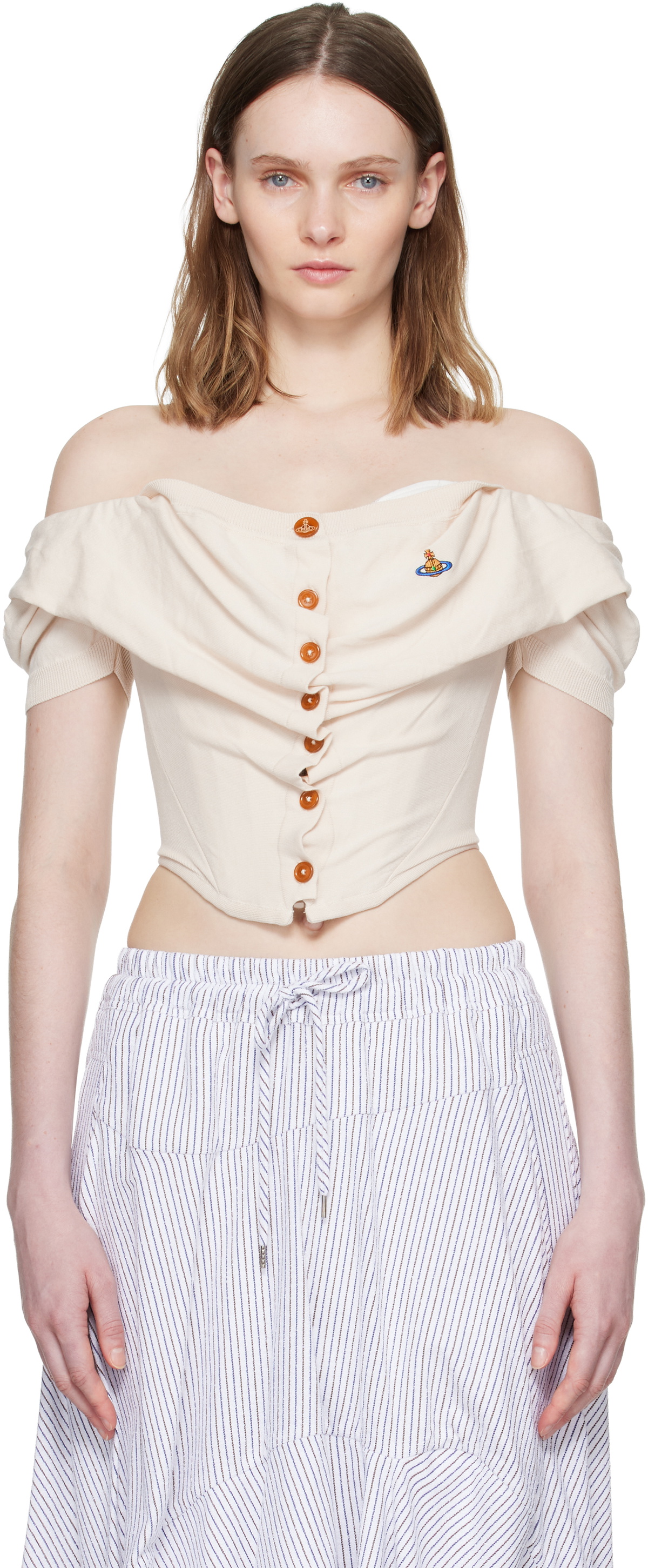 Vivienne Westwood Off-White Short Sleeve Bea Corset Cardigan Blouse