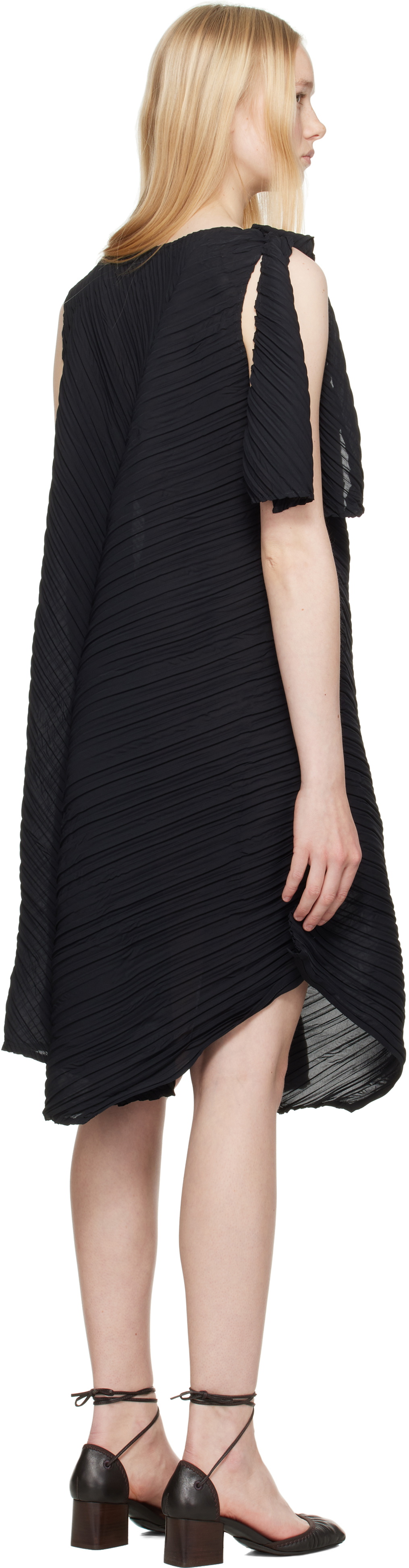 ISSEY MIYAKE Black Wrinkled & Twisted Minidress