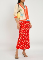 Never Fully Dressed Marina Dorris Printed Satin Midi Skirt Red