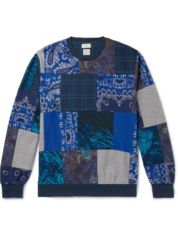 Photo: Etro - Felpa Patchwork Cotton-Blend Jersey Sweatshirt - Blue