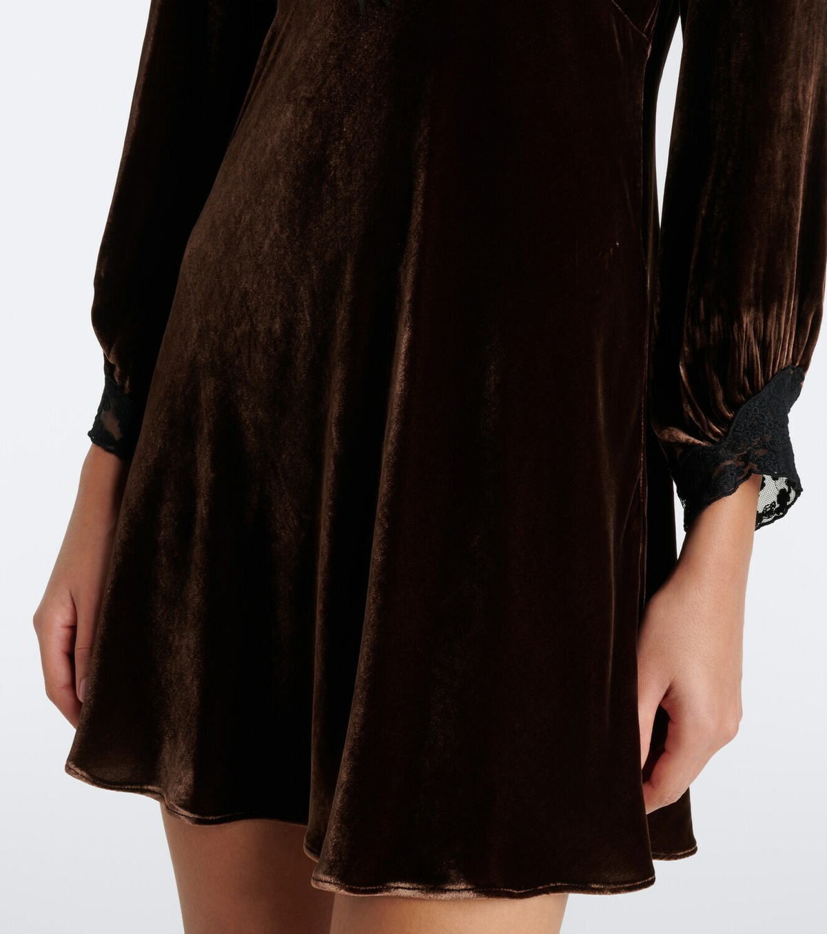 Rixo Carolina lace-trimmed velvet minidress