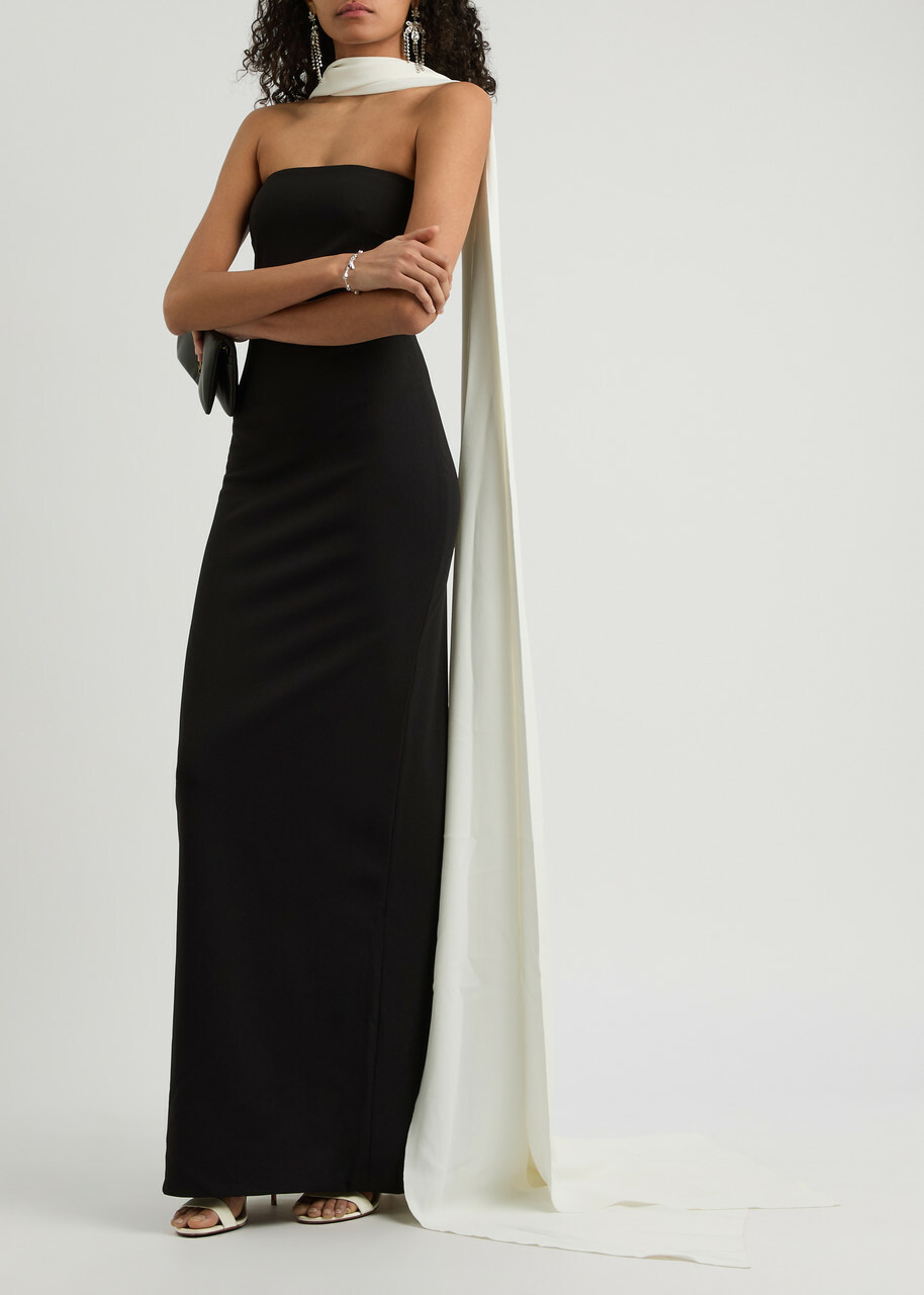 Solace London Ainhoa Scarf-effect Strapless Gown Black