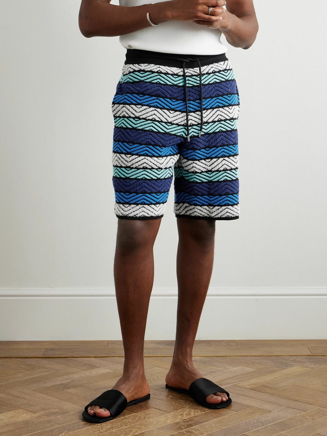 Missoni - Straight-Leg Striped Cotton-Blend Bouclé Drawstring Shorts - Blue