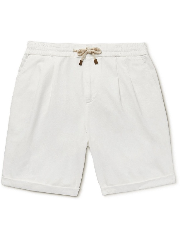 Photo: Brunello Cucinelli - Cotton-Twill Drawstring Shorts - White