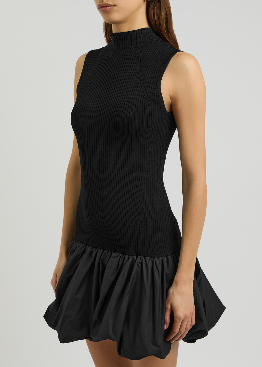 Rotate Sunday Ribbed-knit Mini Dress Black