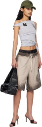 MISBHV Gray Off Shoulder Draped Football Top