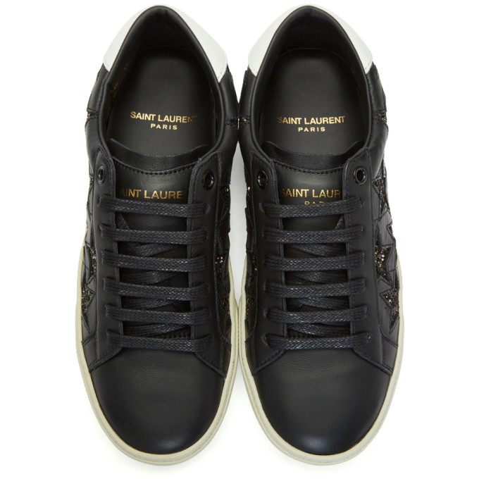 Saint Laurent Black Glitter Stars Court Classic Sneakers