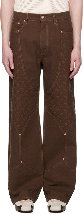 Photo: Marine Serre Brown Moon Jacquard Twill Workwear Trousers